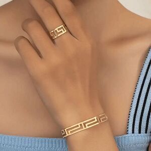 Gold Greek Cut-Out Bracelet and Ring Set